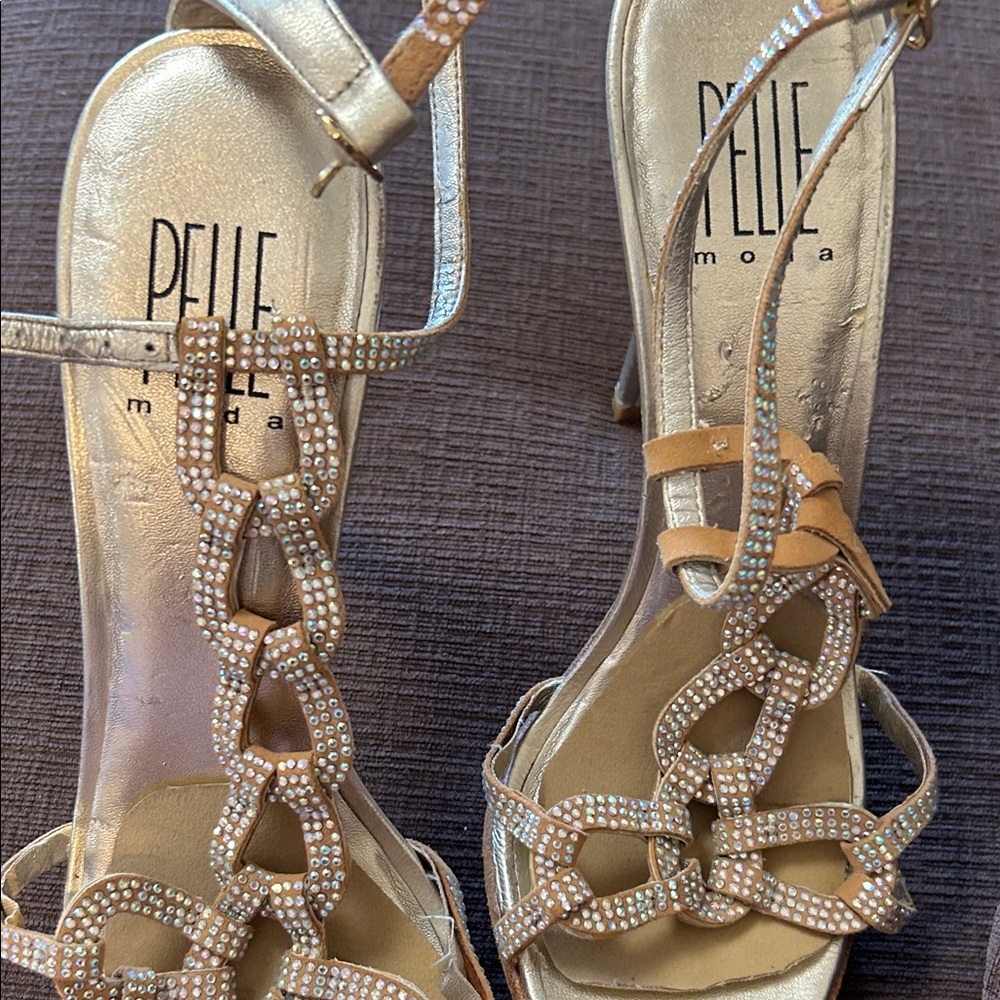Pelle Moda Gold and Tan Strappy Heels